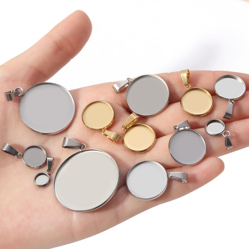 5-10Pcs High Quality Stainless Steel Cabochon Base Bezel For Jewelry Making Blank Tray Pendant Settings With Clasps DIY Necklace