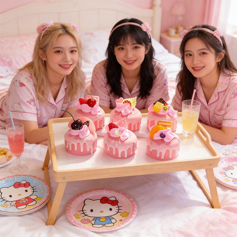 6pcs Lifelike Fake Cake Model Artificial Cake Food Pink Decor for Home Kitchen Bakery Display & Photography Props Fridge Magnet