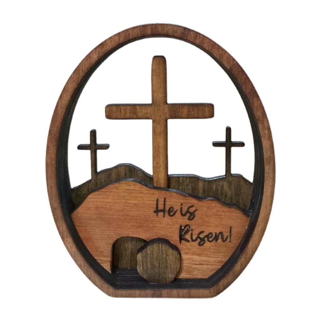 1PC Resurrected TOMB Wooden Cross Layered Tray Easter Egg Craft Decorative Ornament