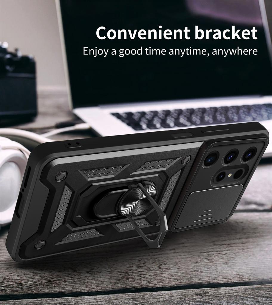 Armor Schokbestendige Hoes Voor Samsung Galaxy S24 UITRA Auto Magnetische Houder Ring Stand Camera Beschermer Galaxy S24 UItra Cover