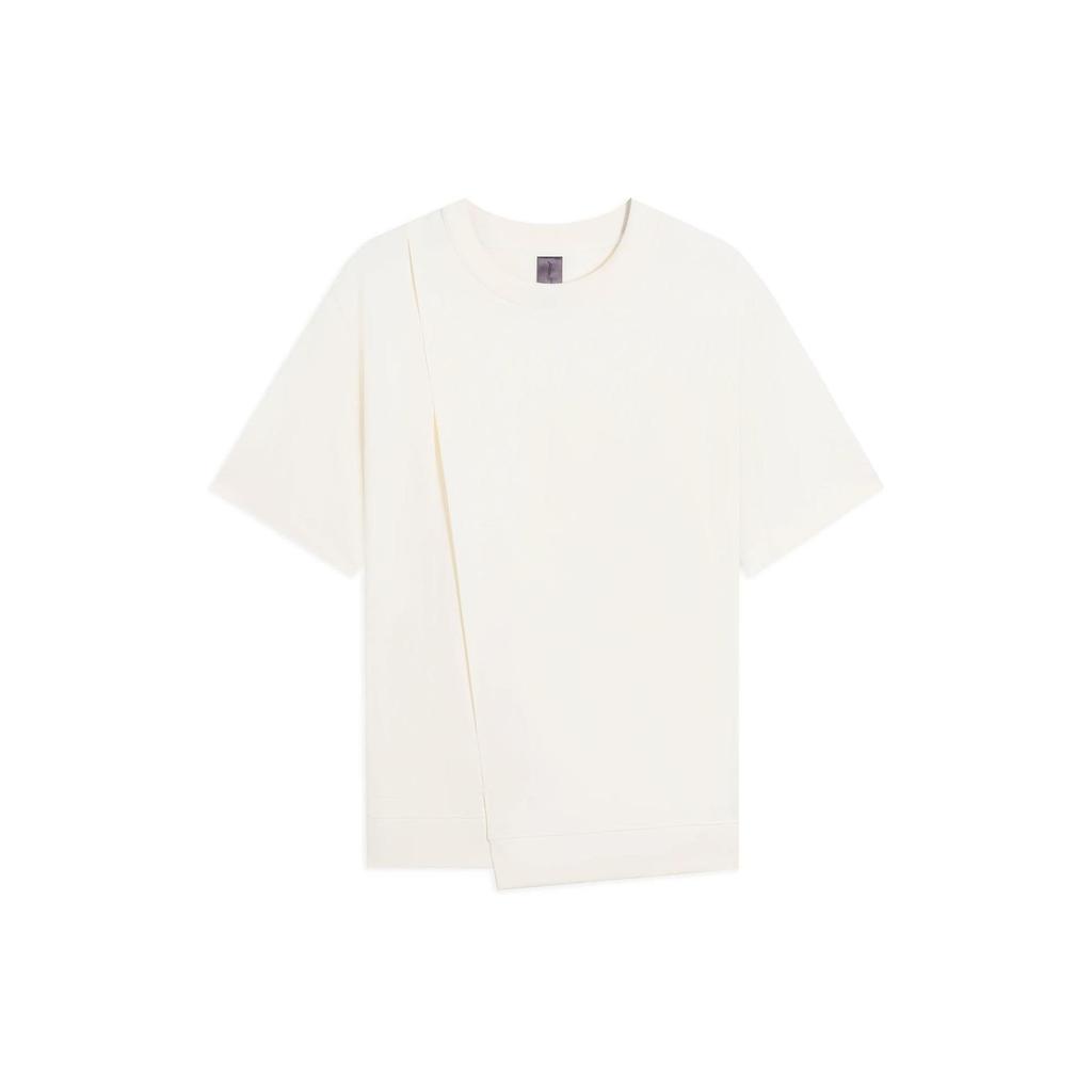 Li-Ning X Jackie Chan Kung Fu Series Asymmetrical Patchwork Loose Short Sleeve T-Shirt Unisex Tops Off-White AHSSA87-2