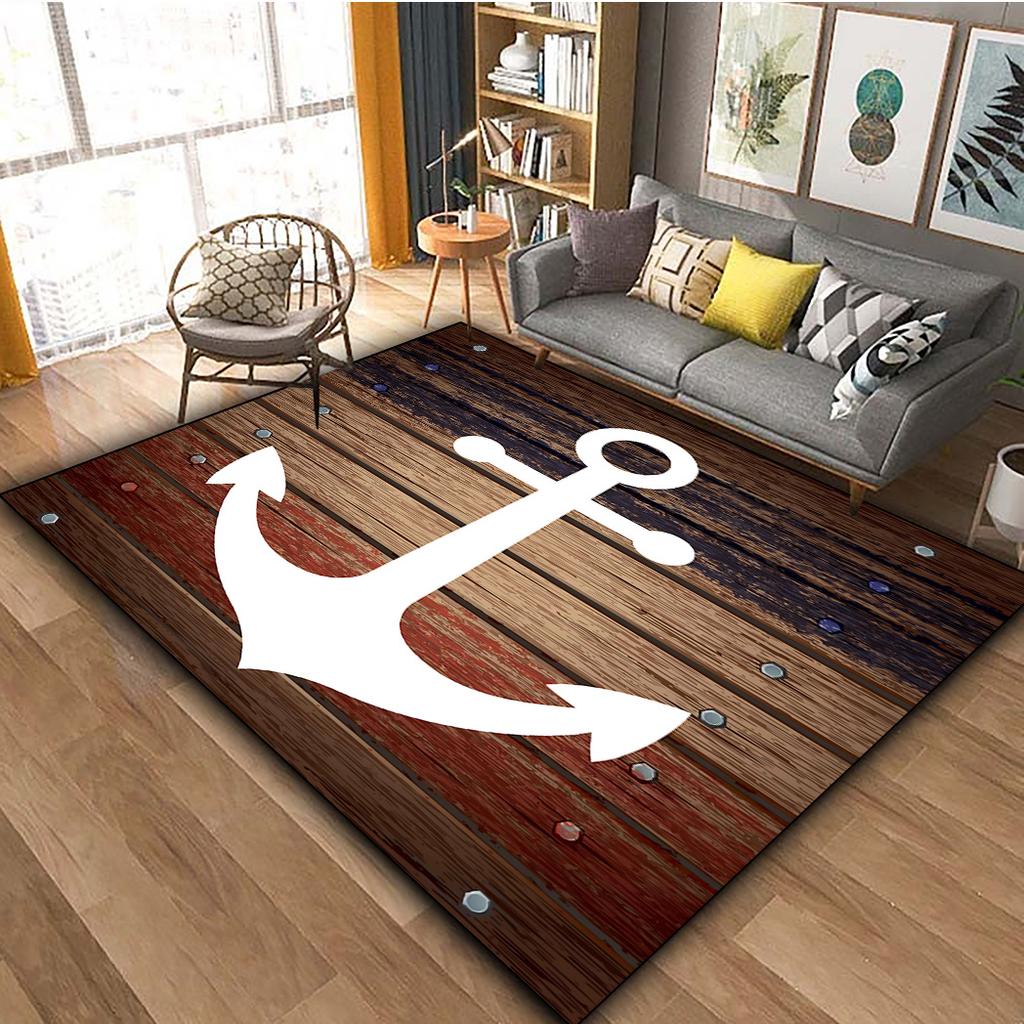 1 Vintage Anchor Rug Vintage Anchor Rug, Polyester Rug, Lightweight, Washable, Low Pile, Rectangular,Bedroom  Indoor and Patio