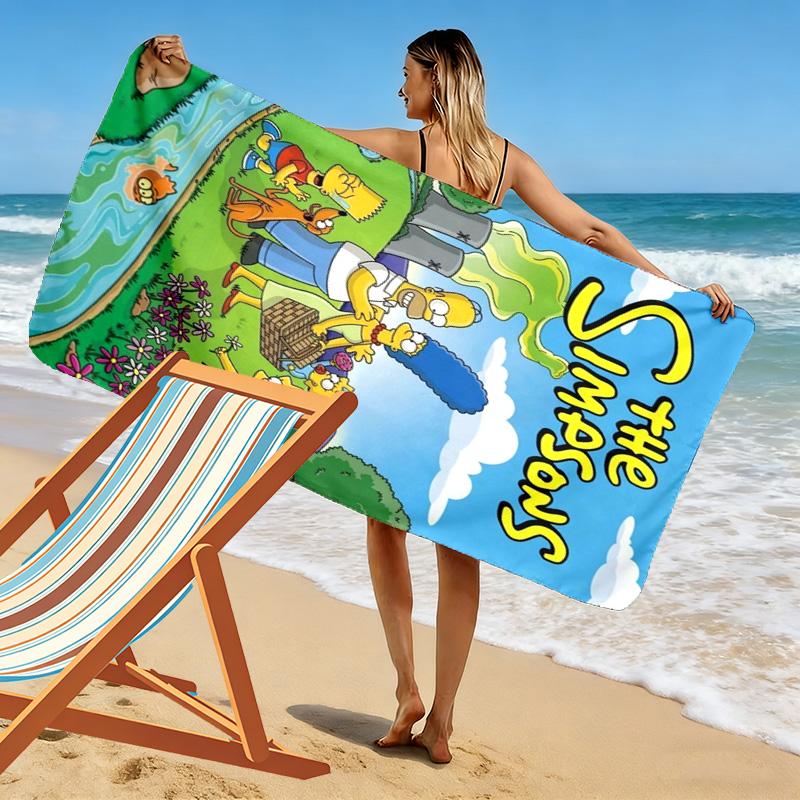 Simpsons Family Cartoon Print Beach Towel, Large Soft Quick Dry Towel for Beach Camping Swimming
