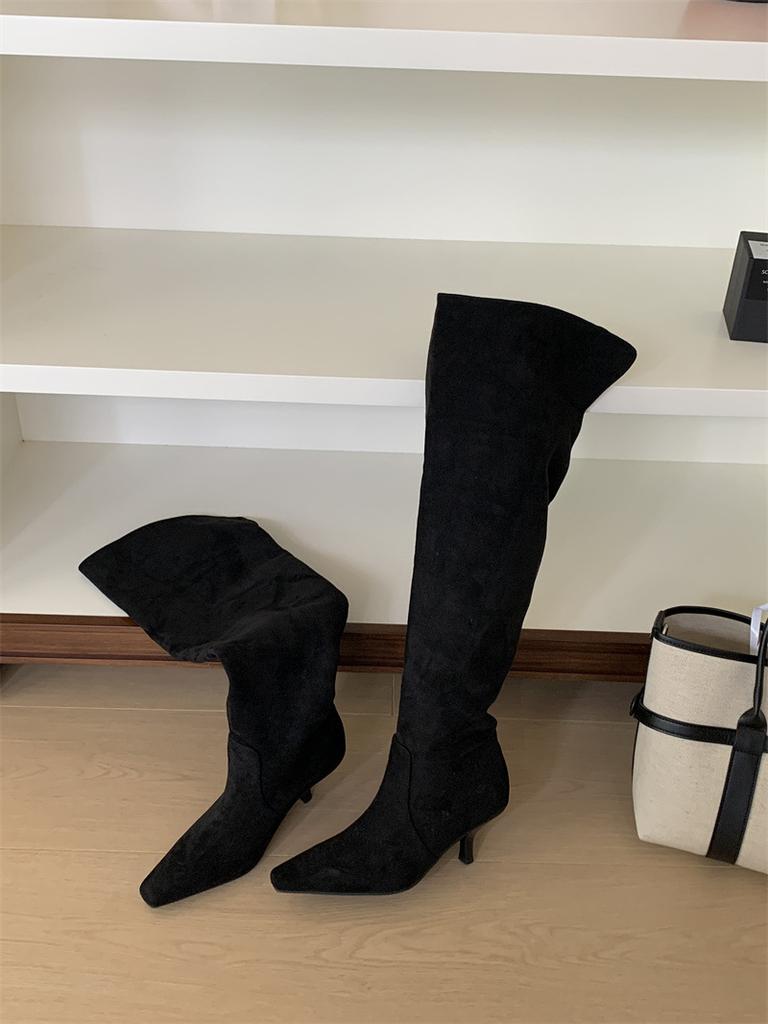 JIA MEI RUI French pointed head tall thin boots women's autumn new temperament thin heel pile boots