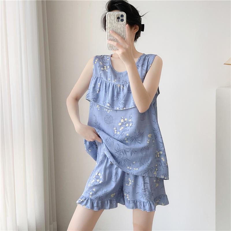 Women's Summer Ultra-Thin Cotton Satin Pajamas Set With Shorts And Sleeveless Vest, Cool Comfort Home Wear For Hot Weather