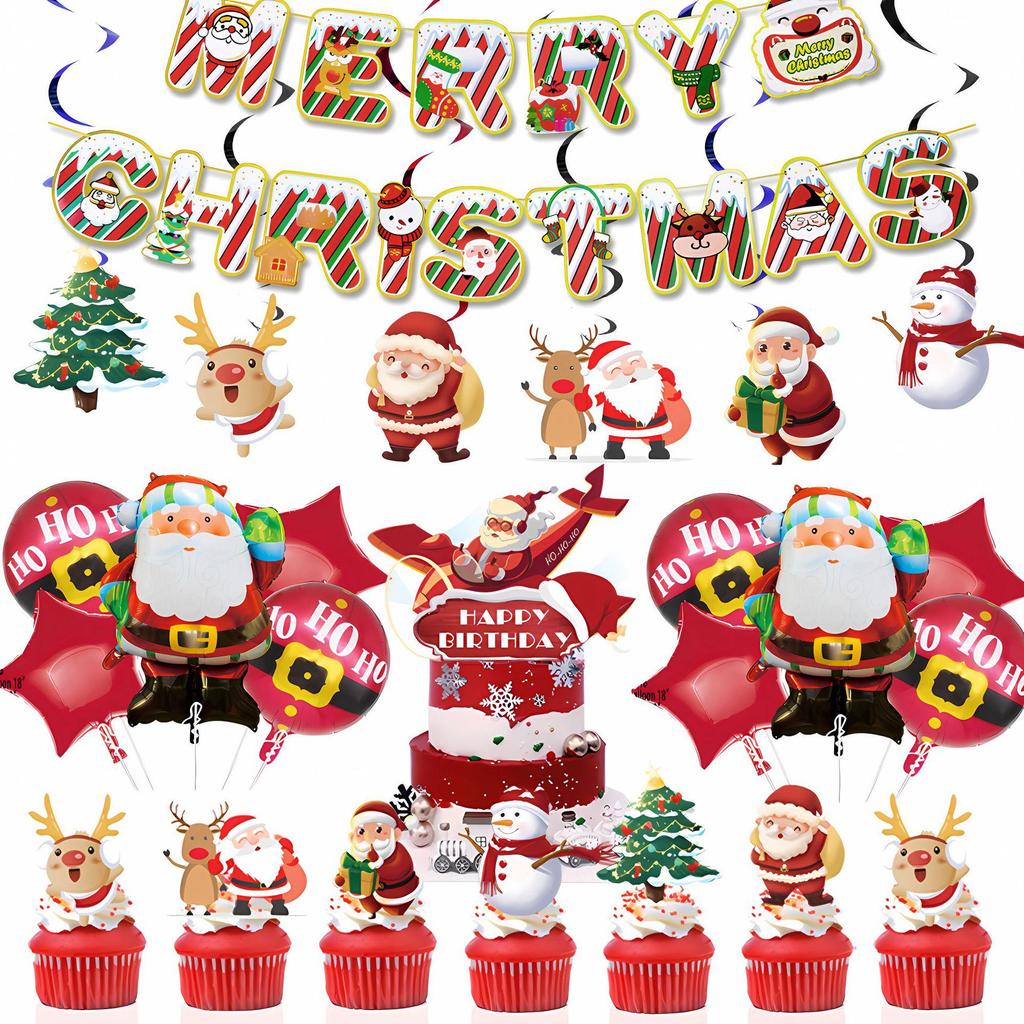 Christmas Party Disposable Set: Plates, Cups, Napkins, Banners, Cutlery