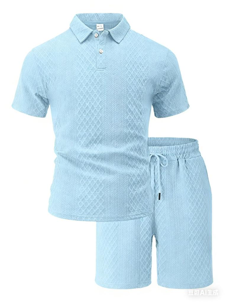 Heren Casual Sport Jacquard Korte Mouw Polo Shirt En Korte Broek Set