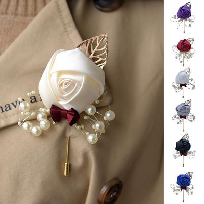 1PC Rose Boutonniere Cerimonia Spilla Fiore Fiore artificiale Corpetto Sposa creativa Multicolor