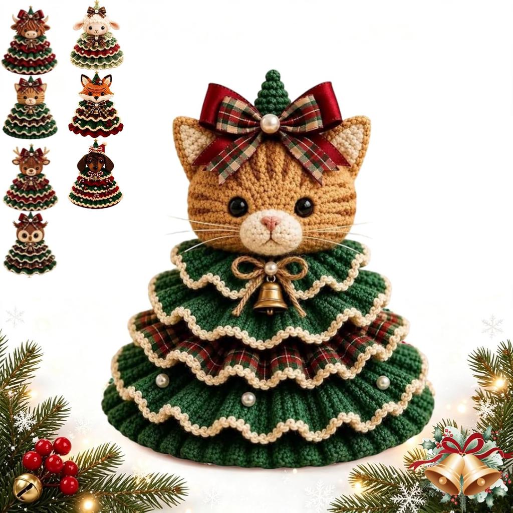 Crochet Christmas Tree Ornament DIY Set with Yarn Beads Hook Stuffing - Handmade 3D Reindeer Holiday Decor for Table Mantel Shelf Festive Xmas