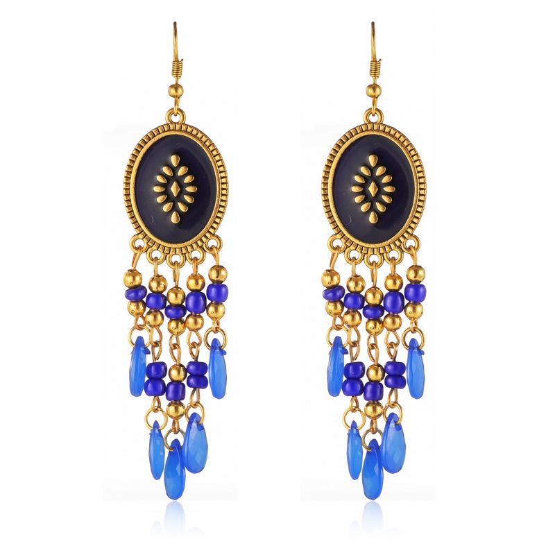 Bohemian Cross-Border Handmade Water Drop Rice Bead Tassel Earrings for Travel Photography