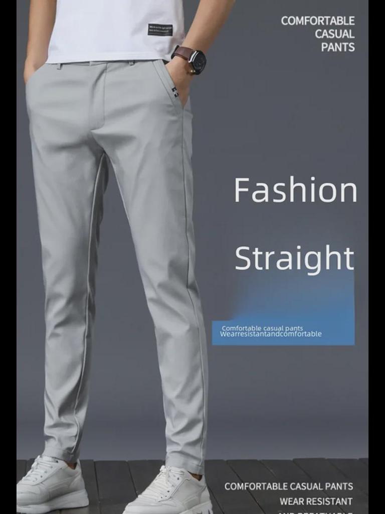 Men's Stretch Straight Ice Silk Casual Pants - Wear-Resistant, Trendy Korean Style, All-Match Long Pants