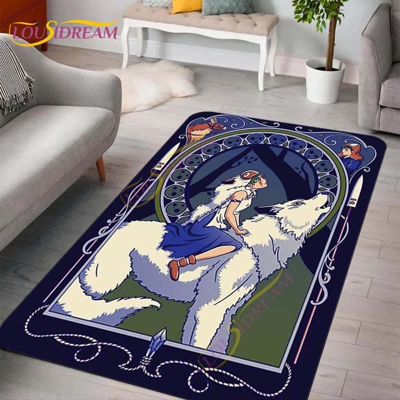 Princess Mononoke Area Rugs 3D Cartoon Pattern Art Print Rug Large Carpet Rugs for Living Room Bedroom Anime Cute Floor Mats