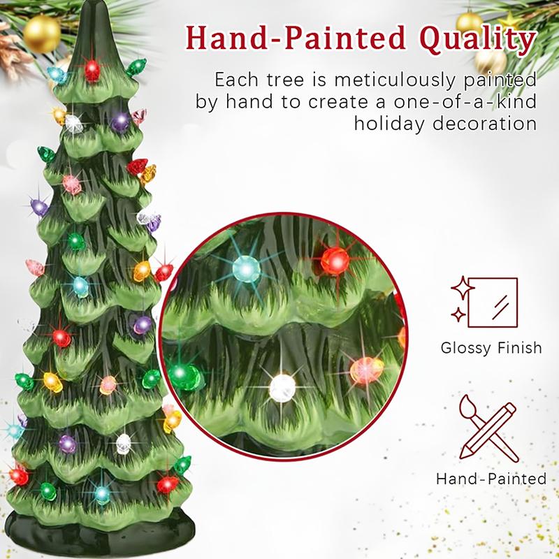 Retro Hand-Painted Tabletop Christmas Trees With Timer, Christmas Trees That Light Up, Table Top Christmass Tree With Lights