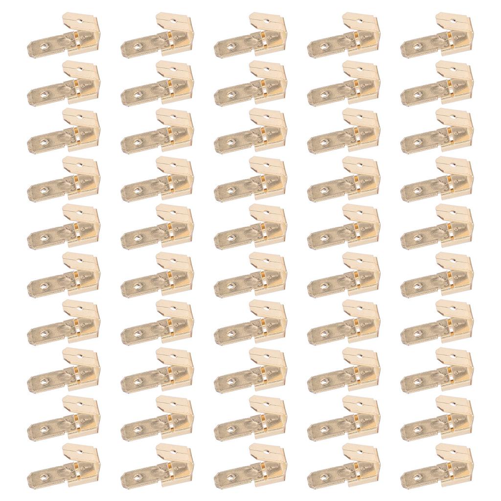 50Pcs Piggyback Spade Connectors Brass 6.35mm Double Headed Plug 3 Way Wire Connector Gold