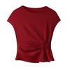Short-sleeved Chiffon Shirt for Women's Summer New Women's Silky Satin Shirt French Pleated Waist Top