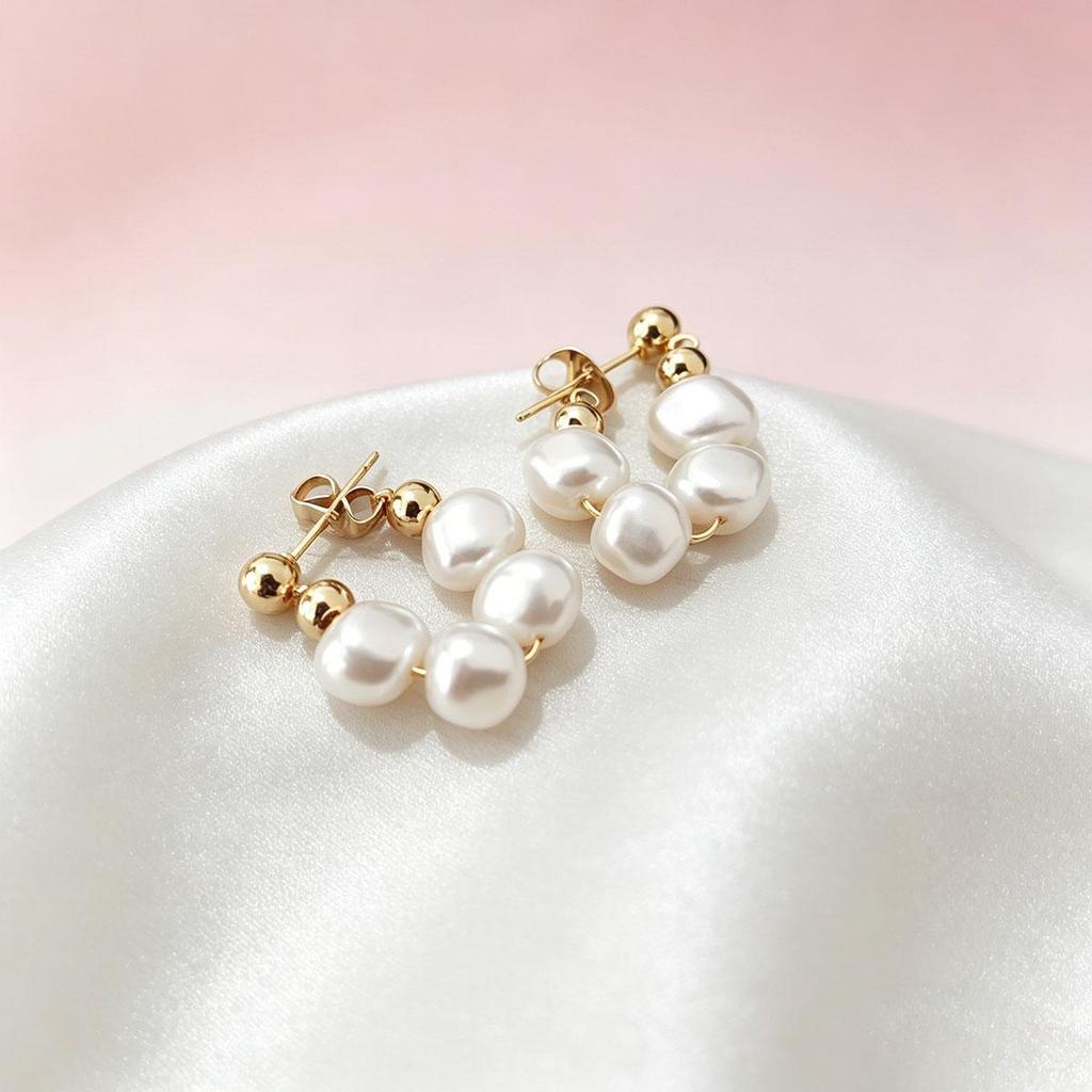 Baroque imitation pearl earrings for women, gold daily wear earrings, new versatile ear accessories, unique design