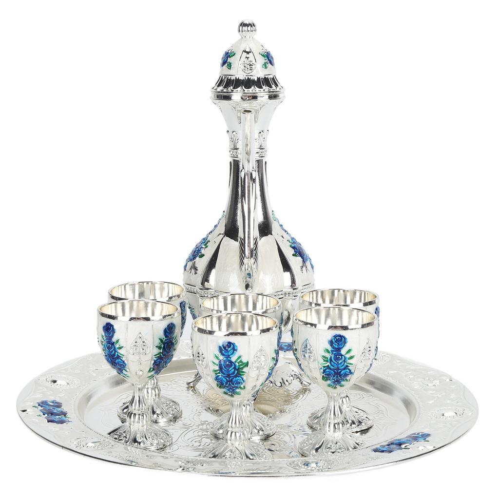 Alloy Wine Glass Pot Set Rustproof Exquisite Decorative Retro Metal Wine Glasses Pot Set for Home