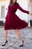 Women's Big Size Dress Claret Red Double Breasted Neck Chiffon Plus Size Dress