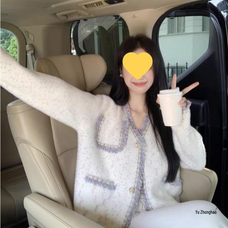 Women's Soft Fluffy Knit Long Sleeve Cardigan - French Style, Autumn Loose Collar