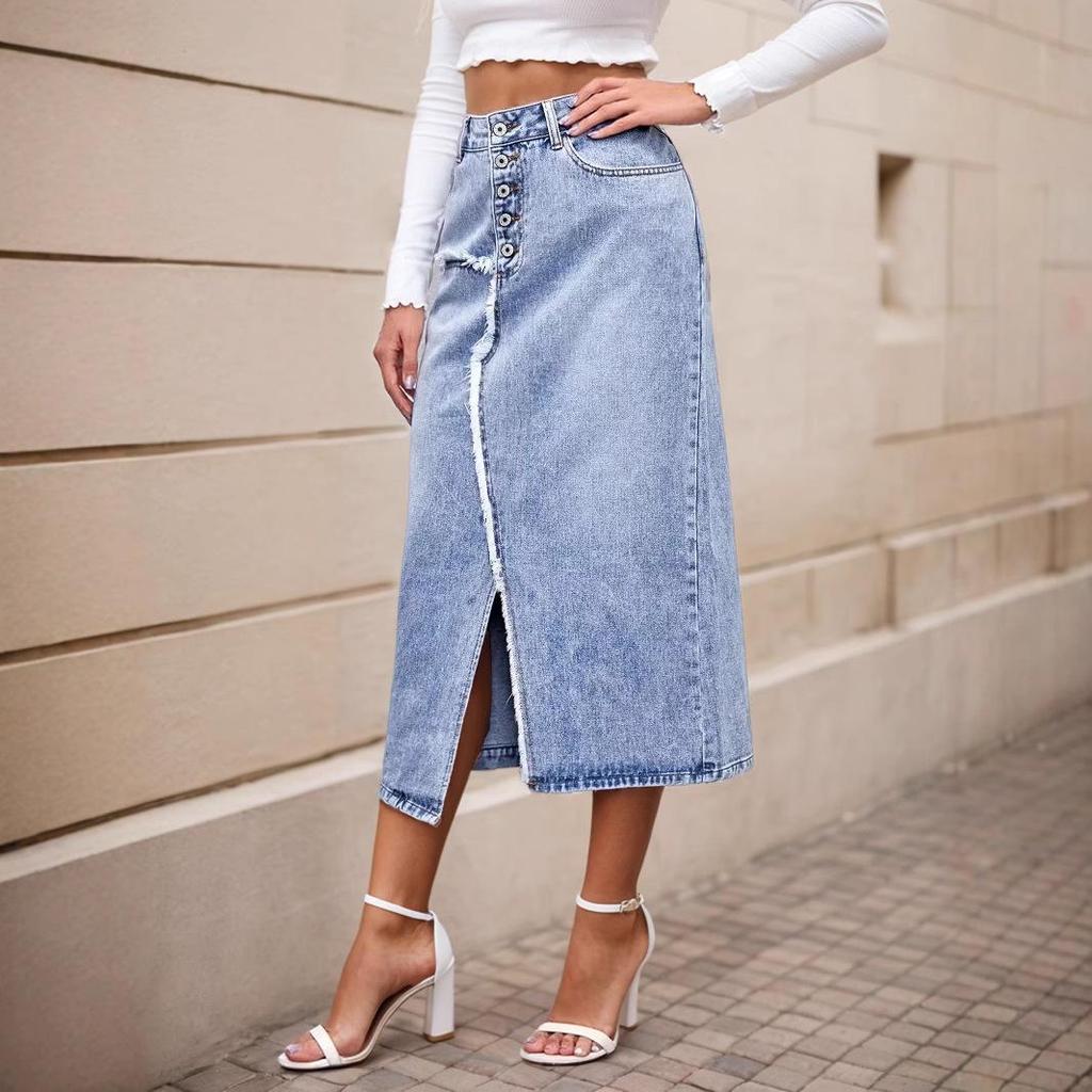Women's Irregular Slit Denim Shorts - Slim Fit