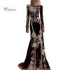 Halloween Cosplay Costume Women Skeleton Print Maxi Dress, Gothic Long Sleeve Dress with Velvet 3D Flower Decor, Floral for Party