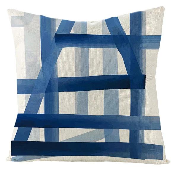 

Boho Blue Geometric Series Linen Cushion Cover Throw Pillow Case Modern Minimalist Home Decor Pillowcase Pillow Cover for Couch 40x40cm 16x16in