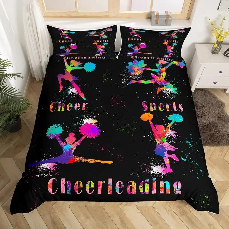 

Gymnastics Lovers Twin King Duvet Cover Set Graffti Cheerleader Bedding Set Polyester Dreamy Girly Cheerleading Comforter Cover EU Single(135x200cm)