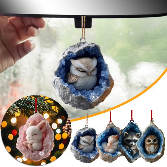 Forest Animal Ornaments 2D Acrylic Hanging Decor with Owl Squirrel Rabbit