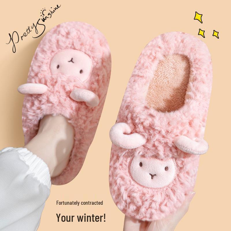Damen Winter Baumwollpantoffeln - 2024 Niedliches Schafwoll-Plüsch, Weiche Sohle, Innen-/Außenbereich