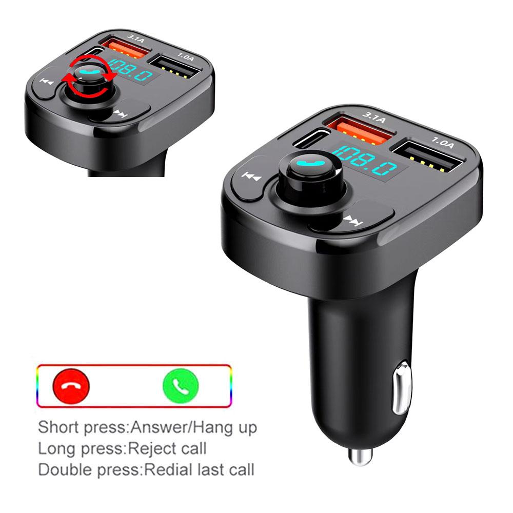 Bluetooth 5.0 FM Transmitter Car Kit PD Type-C Dual USB Car Charger Mp3 Player Handsfree Call Phone Charger with Voltage Display