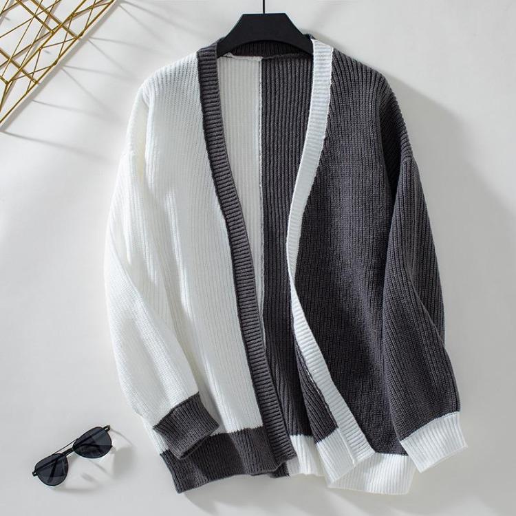 

Vintage Multicolor Loose V-Neck Long Sleeve Knitwear Cardigan Sweater Top for Autumn Winter S серый