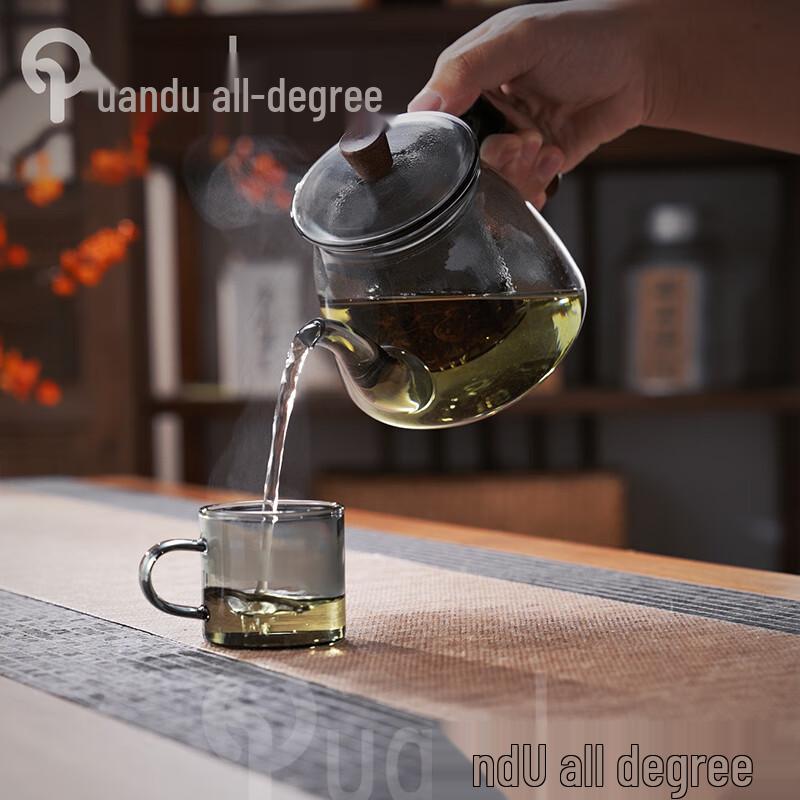 Quandu Heat-Resistant Glass Teapot with Wooden Handle