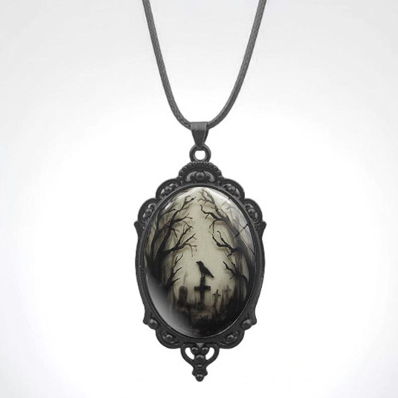 New Gothic Crow Forest Oval Women's Accessories Retro Jewelry Pendant Necklace