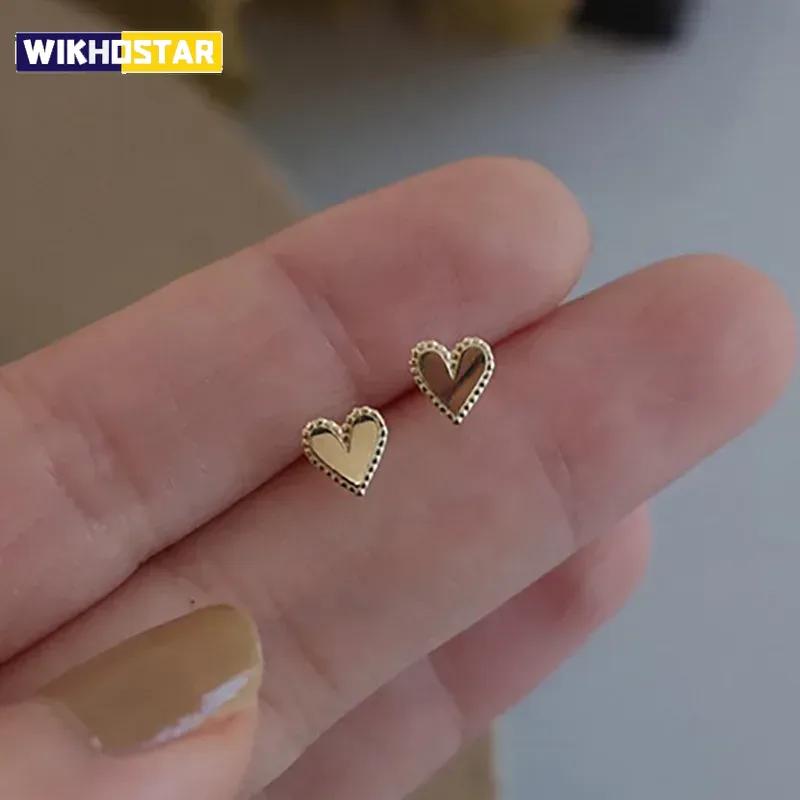 Real 925 Sterling Silver Mini Heart 18K Stud Earrings for Women Party Classic Fine Jewelry Minimalist Accessories Gift