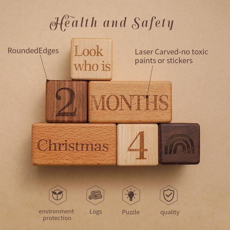 1 Pièce Bébé Blocs en Bois pour Jalons 0-12 Mois Nouveau-né Accessoires de Photographie de Naissance Bébé Croissance Commémorer Accessoires Blocs
