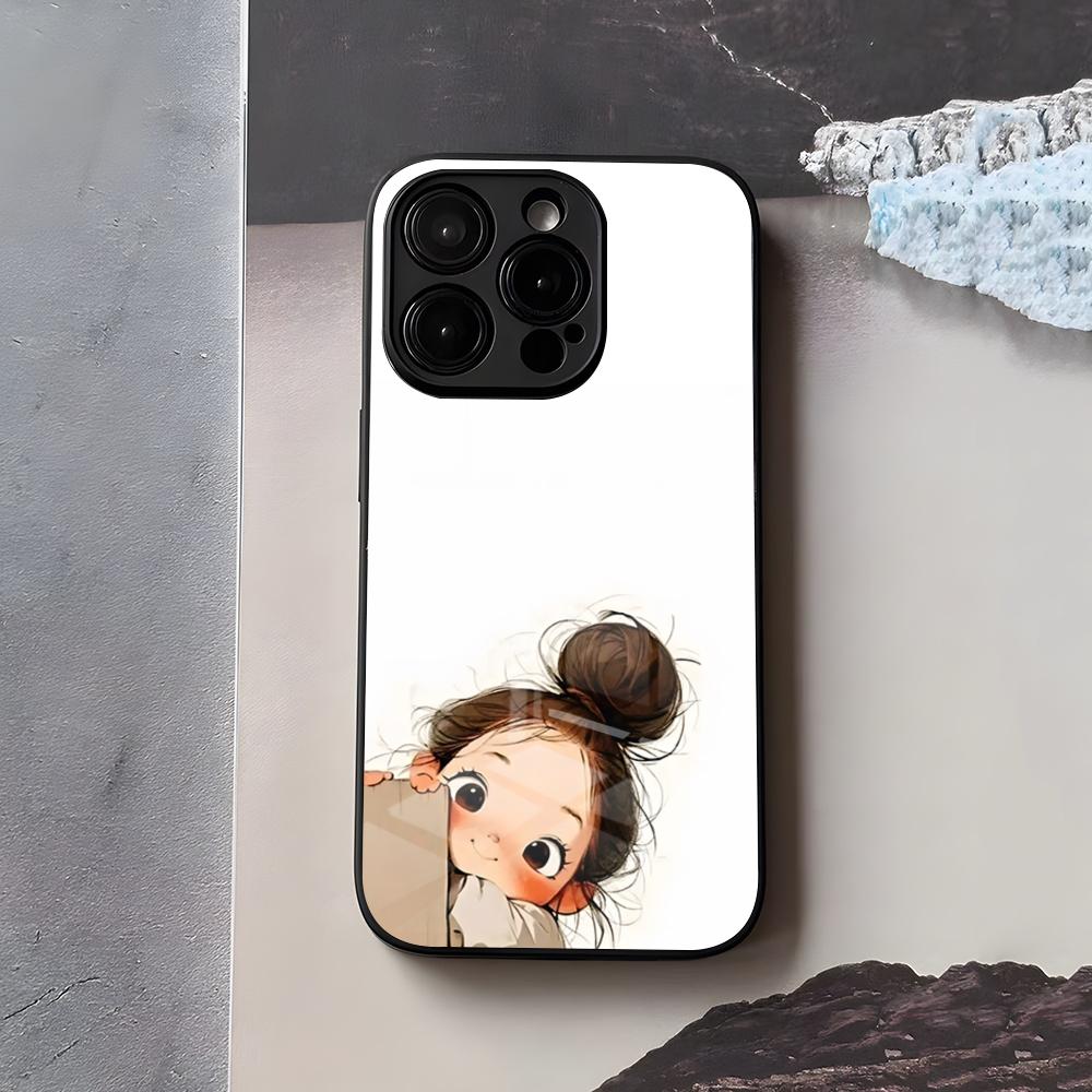 Cute Angry Little Girl Phone Case For IPhone 17 Air 16 E Pro Max 15 14 13 Mini 12 Pro 11 Max Plus Black Glass Cover
