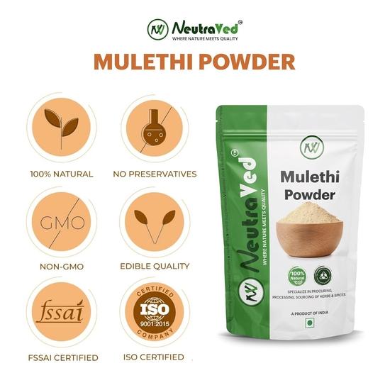 NeutraVed Mulethi Powder 400g | Natural Licorice Root for Eating, Throat Comfort, Skin & Hair Care | 100% Natural Grade Licorice - 400g