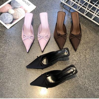 2025 Sommer Schleifenknoten Damen Mules Hausschuhe Schuhe Mode Aushöhlungsdesign Stil Dünner Absatz Pantoletten