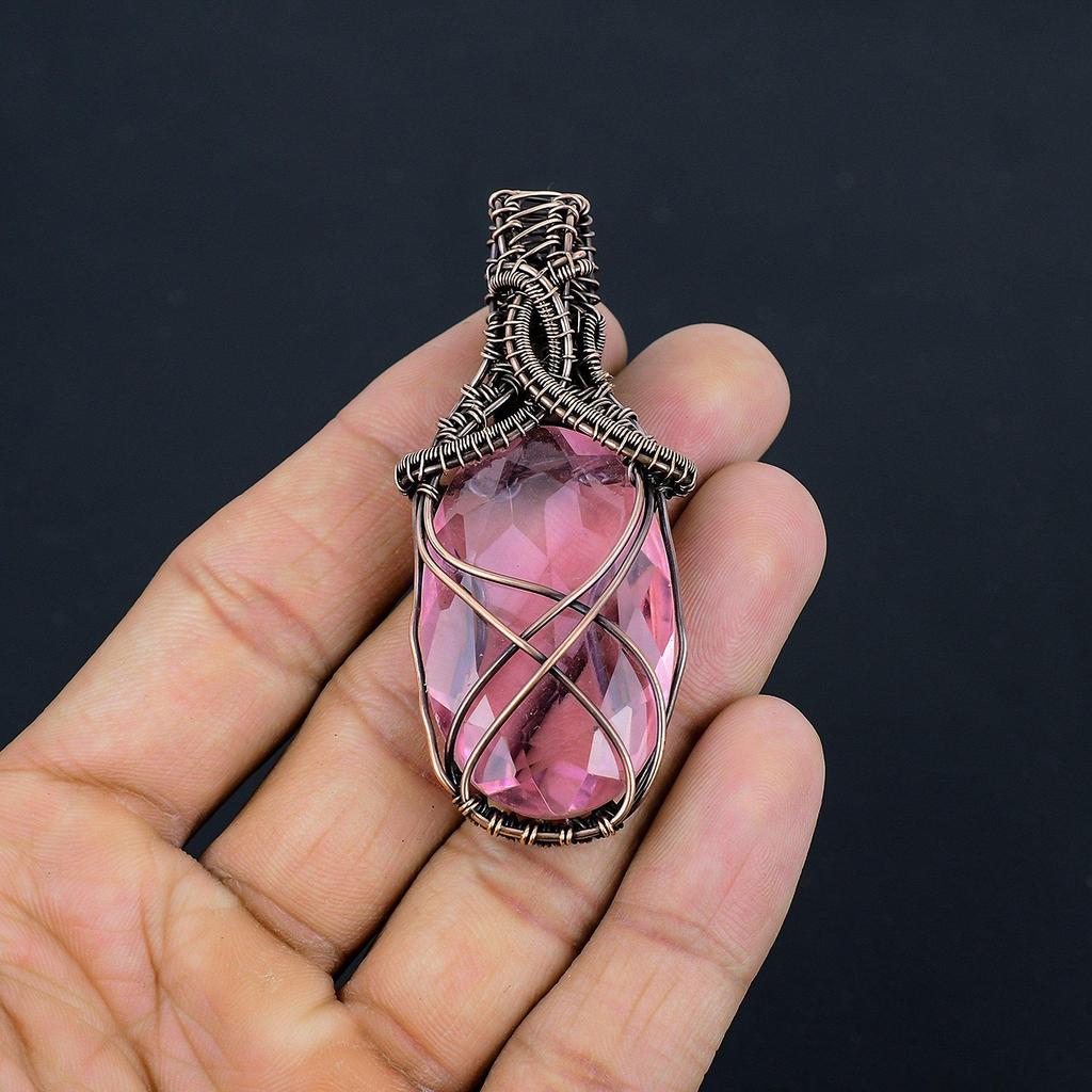 Pink Kunzite Pendant Gemstone Jewelry, 999 Copper Wire Wrapped Pendant, Handmade Jewelry Birthstone Pendant, Gift For Him