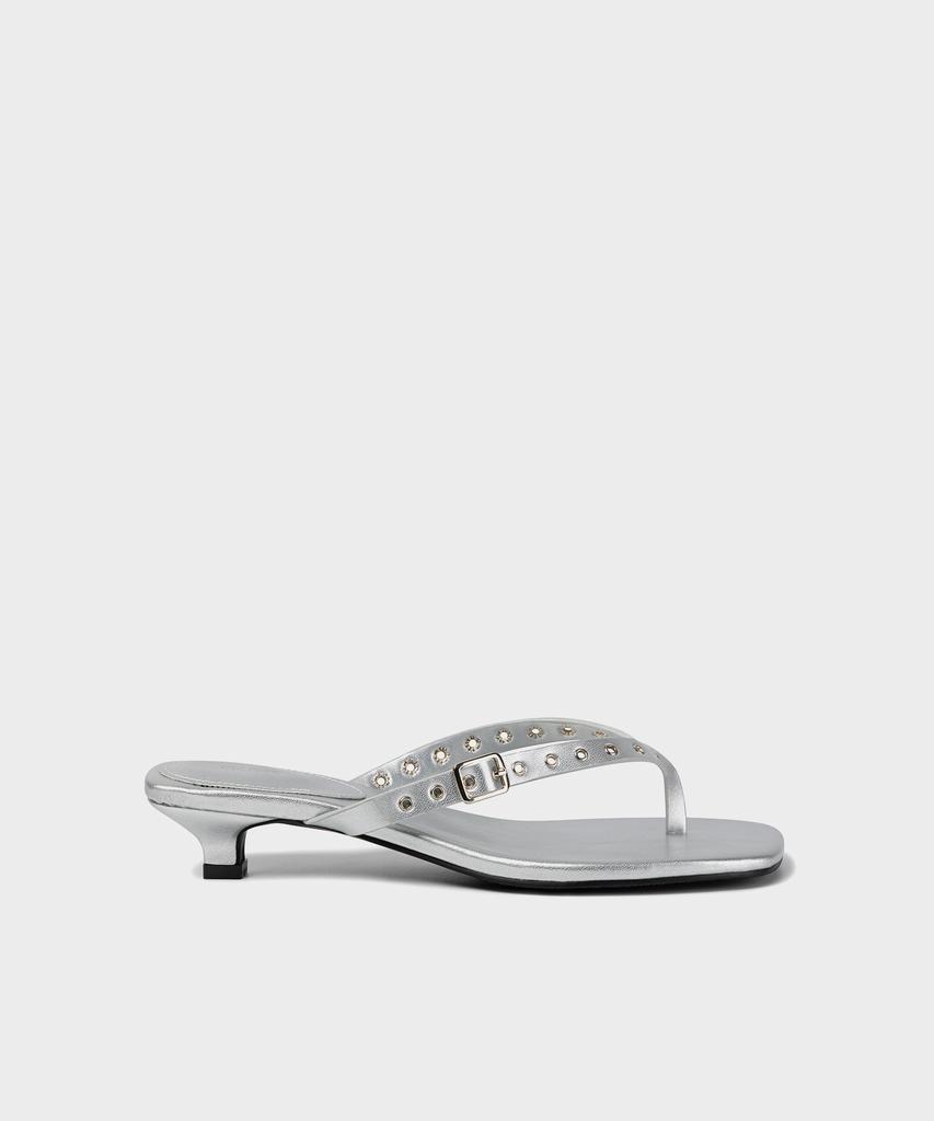 Khiho Eyelet Kitten Flip-Flops Silver
