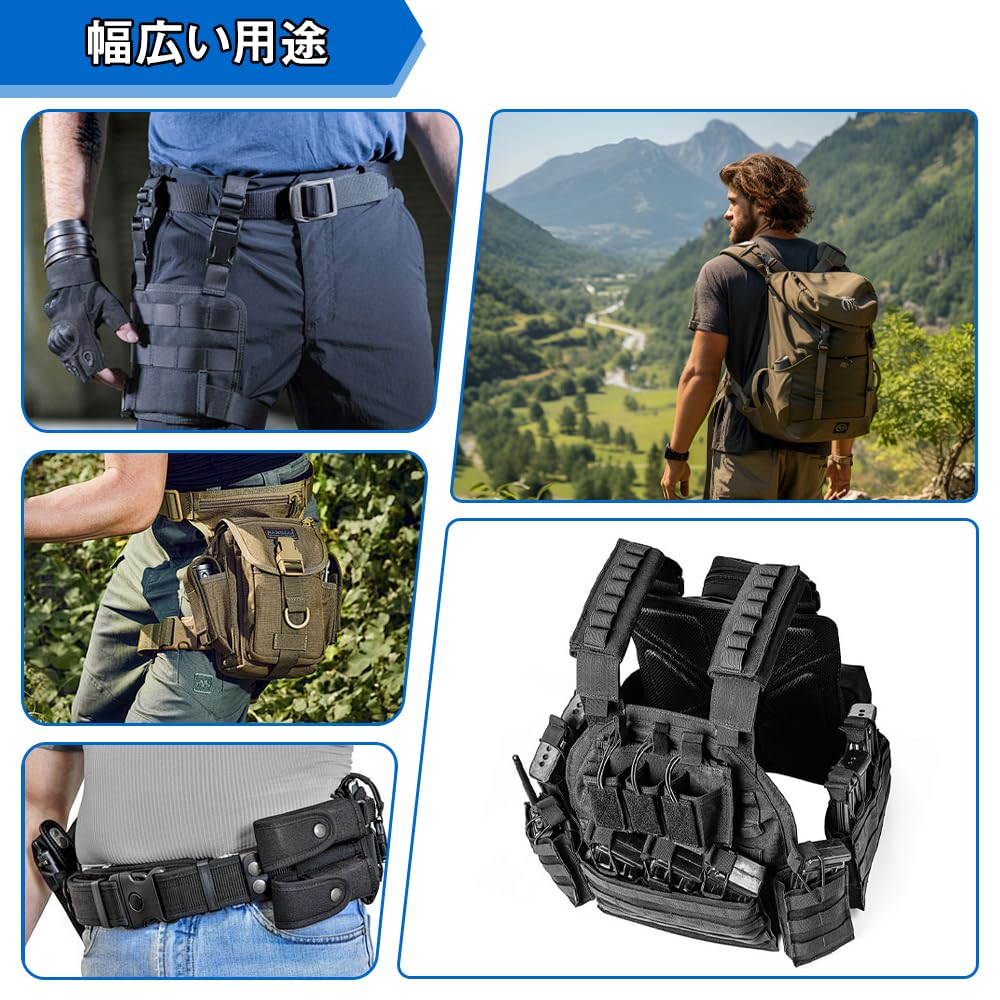 YANGMUDAN Tactical Duty Belt Keepers with Snap Fastening Work Belt Safety Belt Nylon Belt Keepers for Set of 6 Buttons, Loops, Fasteners, Men, Black,