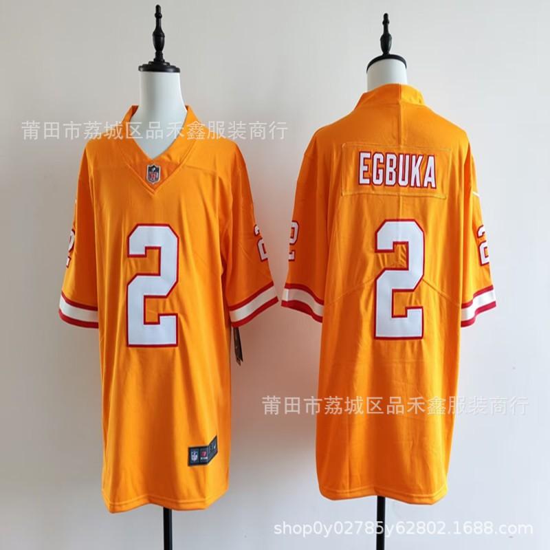 ג'רזי פוטבול NFL של טמפה ביי באקנירס EGBUKA 2 כתום לבן אדום סגנון רטרו כותנה ביגוד אוהדי ספורט