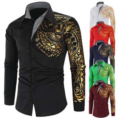 Gold Printed Shirt Printed Totem Long Sleeve Shirt African Party Shirt