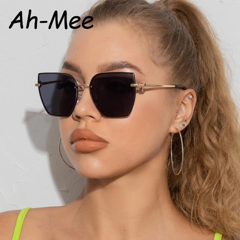 Protective Glasses Retro Cat Eye Sunglasses Women Fashion Brand Rimless Gradient Design Sun Glasses Cutting Lens Ladies Eyeglass