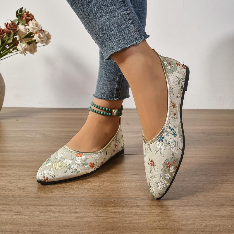 Flat Single Shoes Summer New Pointed Head Shallow Mouth Glitter Cloth Shallow Mouth Soft Sole Non-slip Low Top Shoes