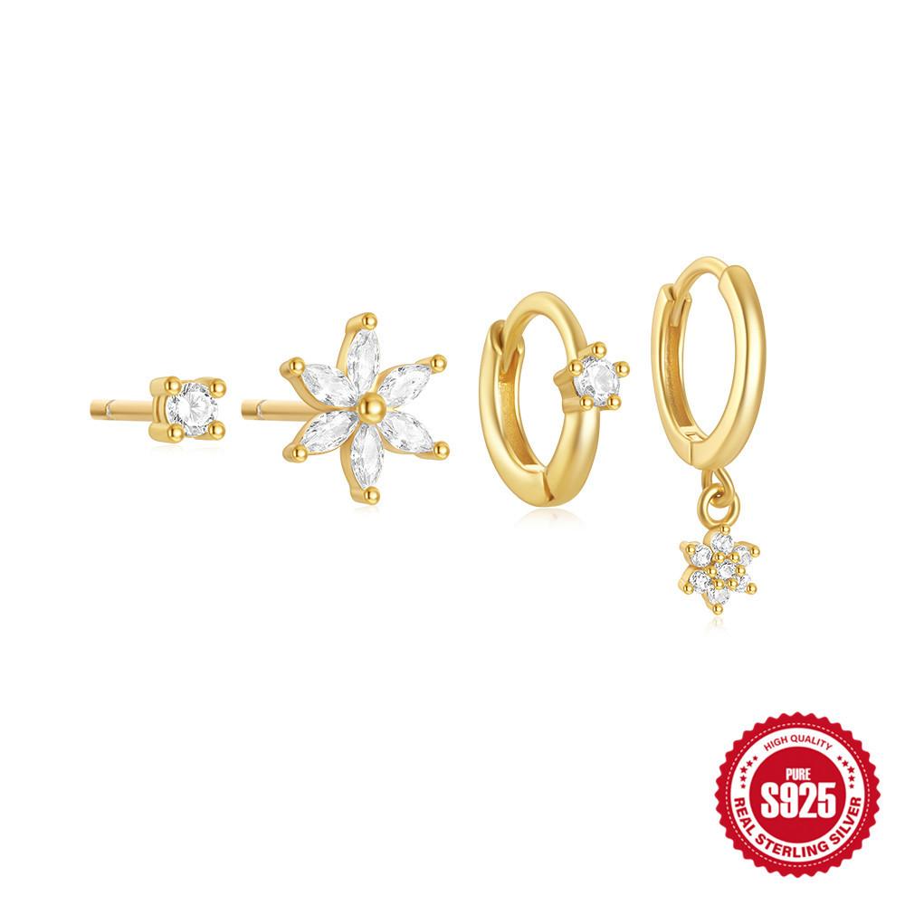 

Набор из 4 серег с бриллиантами и цветком из стерлингового серебра 925 пробы, которые сочетаются друг с другом, опал премиум-класса 925 Silver