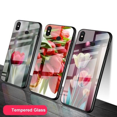 Tulpen gehärtetes Glas Handyhülle für Redmi Note 5 6 7 8 Pro Note8T Note9S Redmi8 9 Cover Shell