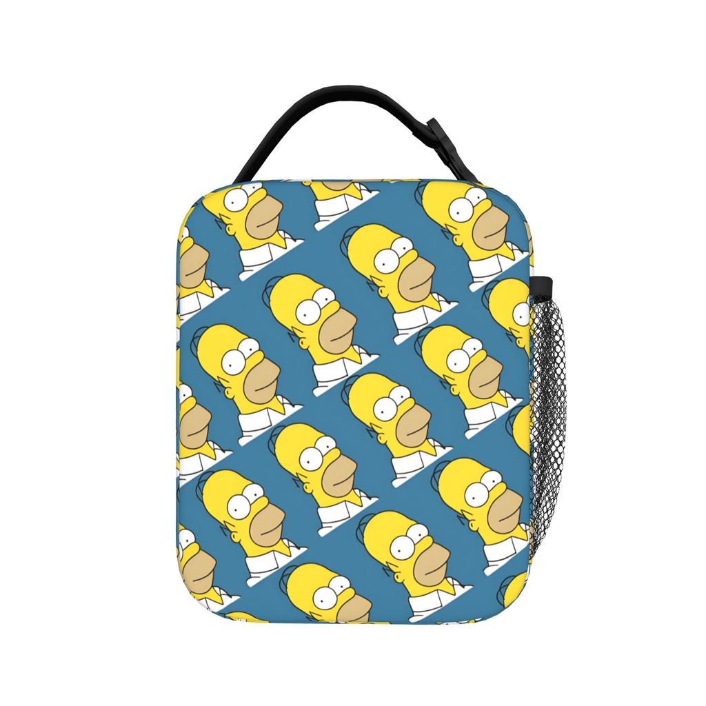 S-Simpsons Homer Face Pattern Lunch Bag Cute Lunch Box For Adult School Portable Zipper Cooler Bag Oxford Custom Tote Food Bags