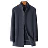 Middle-aged and Elderly Men's Woolen Coats Mid-length Stand-up Collar Down Lining Autumn and Winter Double-sided Woolen Coats Men's Two-piece Set
