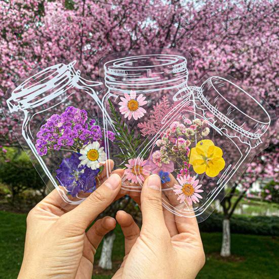 20 Pcs DIY Handmade Transparent Dried Flower Bookmark Clear Jar Bottle Shaped Stickers for Pressed Flowers Page Clips Bookmark